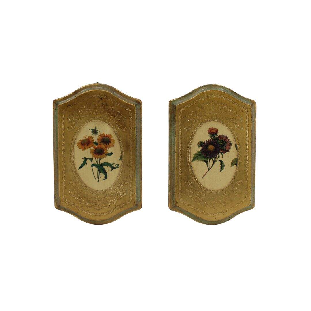 Pair of Florentine floral plaques