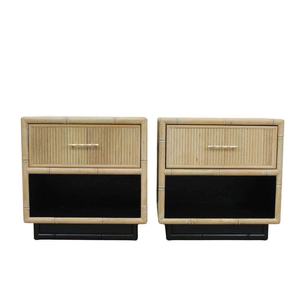 pair mid century faux bamboo night tables