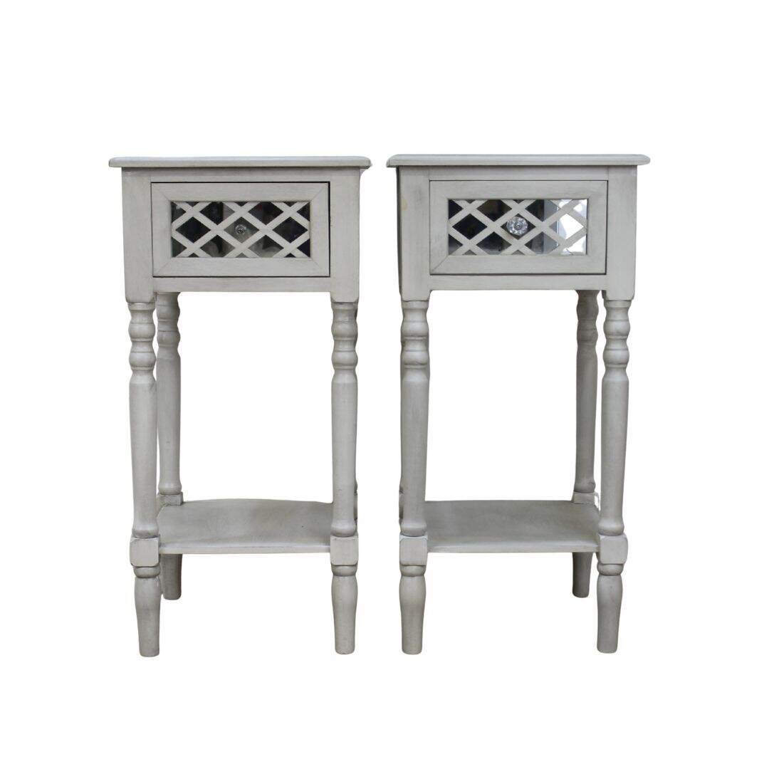 Pair of night tables with lattice front drawers