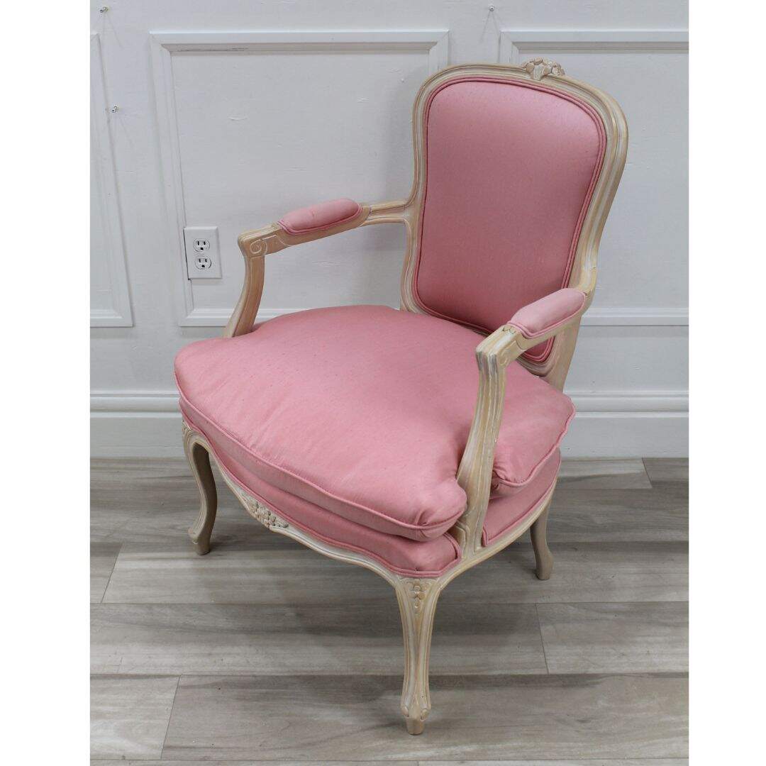 Pair of pink bergere chairs, unfinished