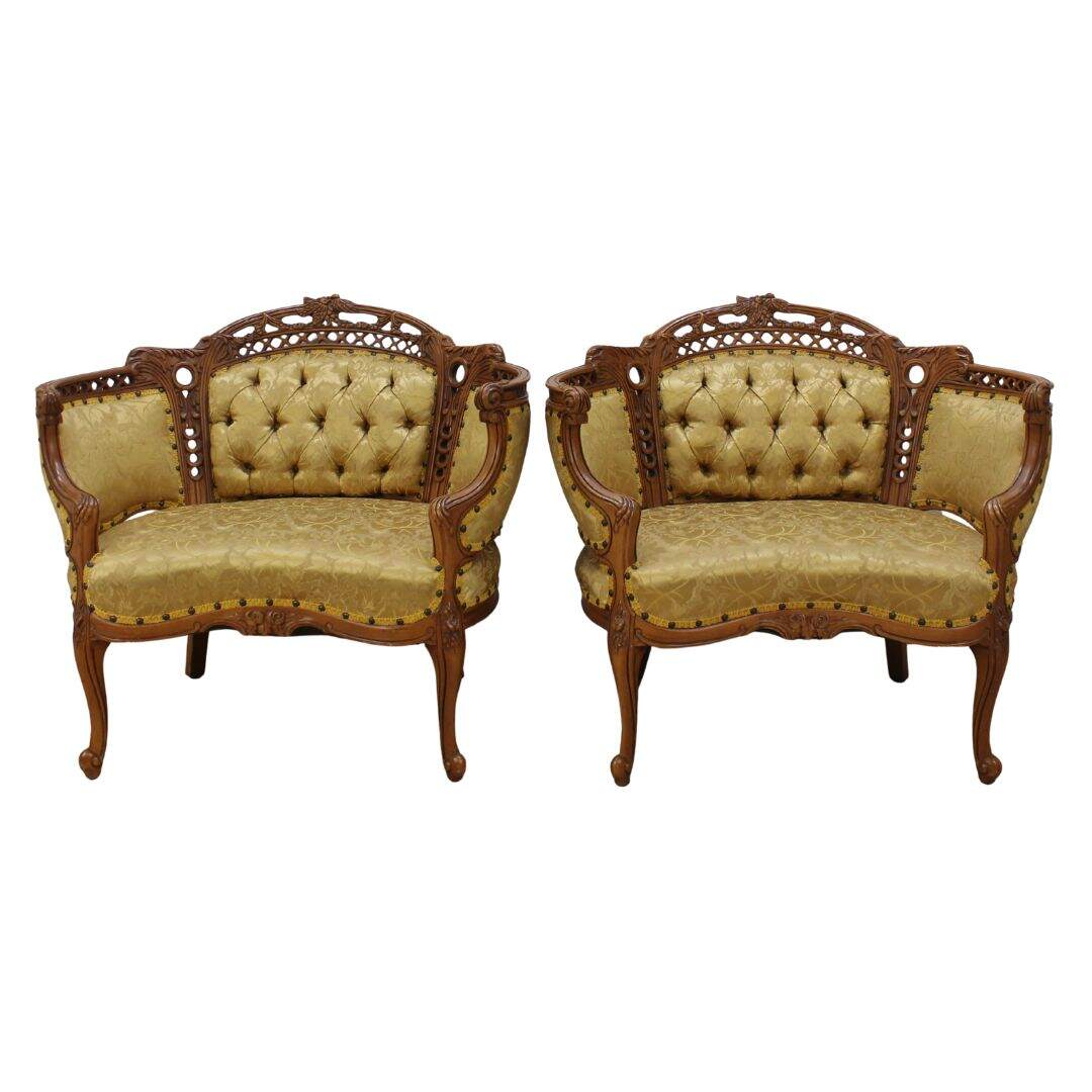 Pair ornate carved chairs, unfinished