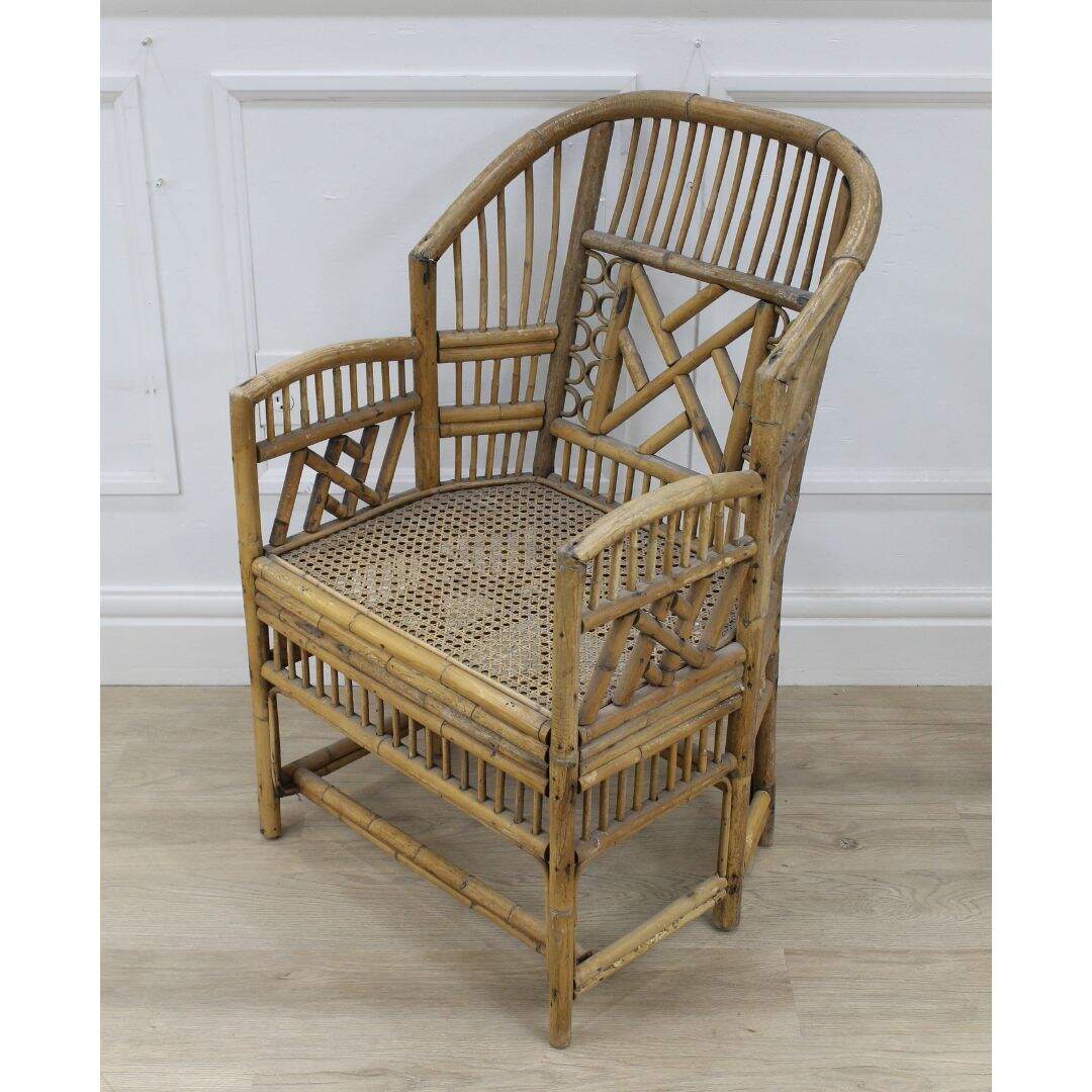 Pair rattan chairs with caned seats