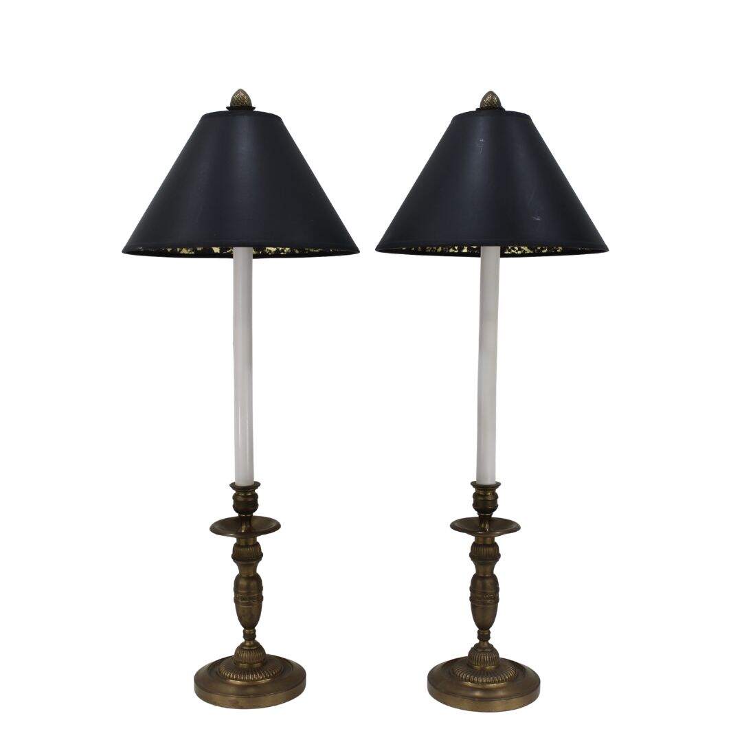 Pair of brass candlestick lamps
