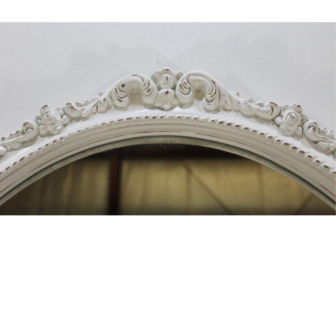Pair of white oval mirrors with distressing