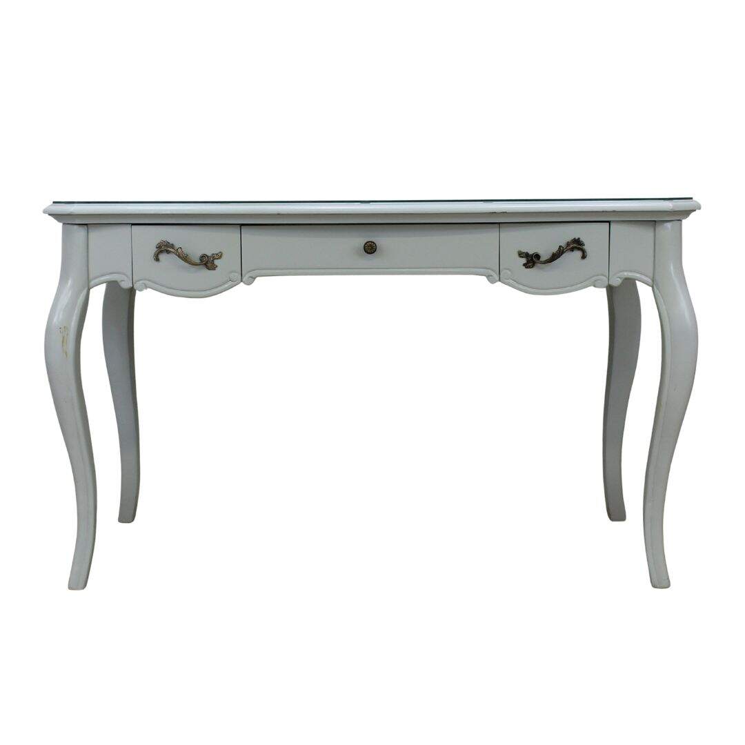 Pale blue French style desk with glass top