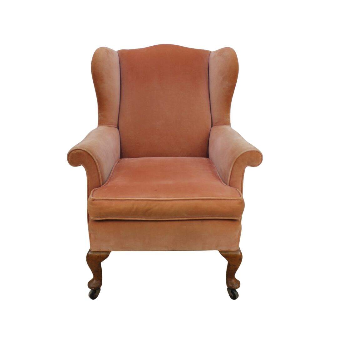 peach velvet wing chair