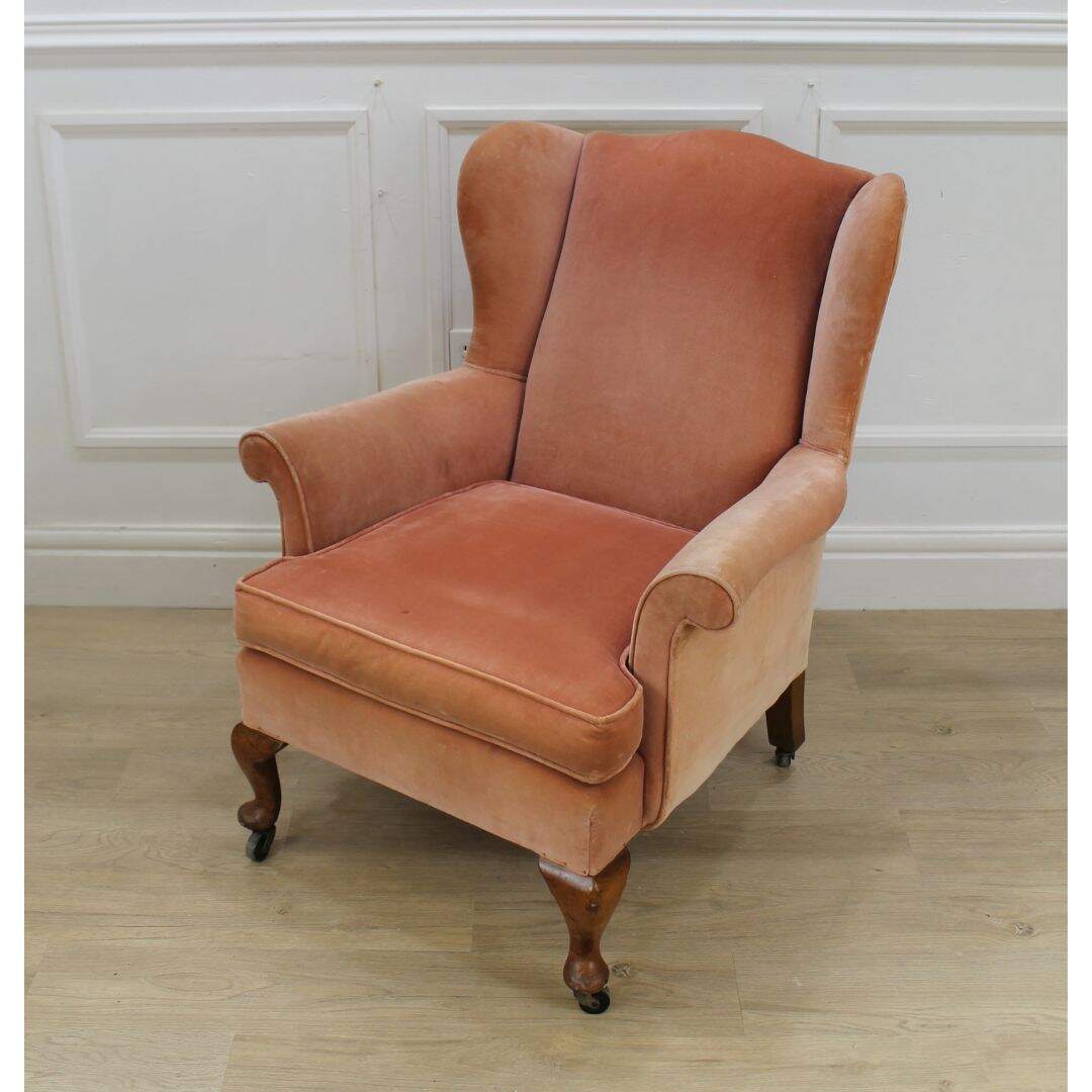 peach velvet wing chair