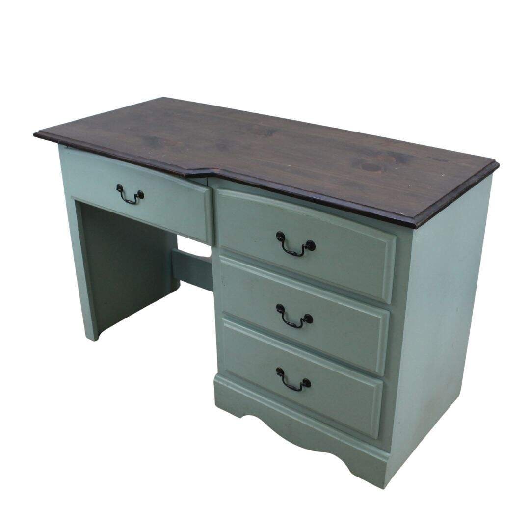 Pine desk, green with wooden top
