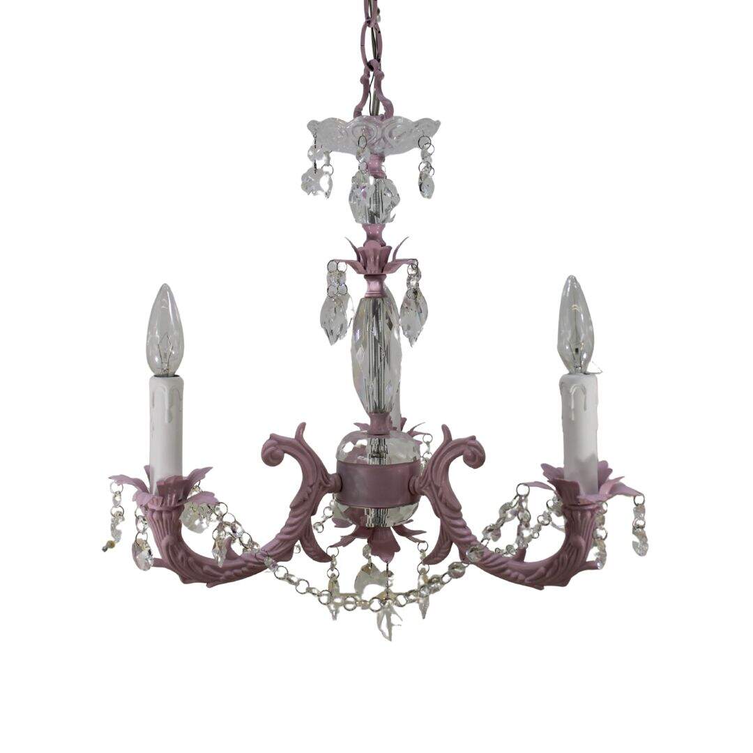 pink 3 arm chandelier with crystals
