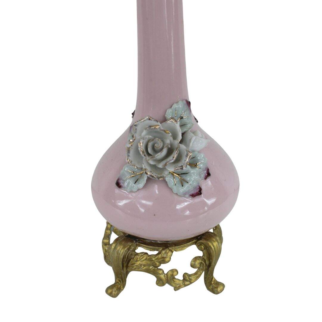 Pink ceramic table lamp with floral motif