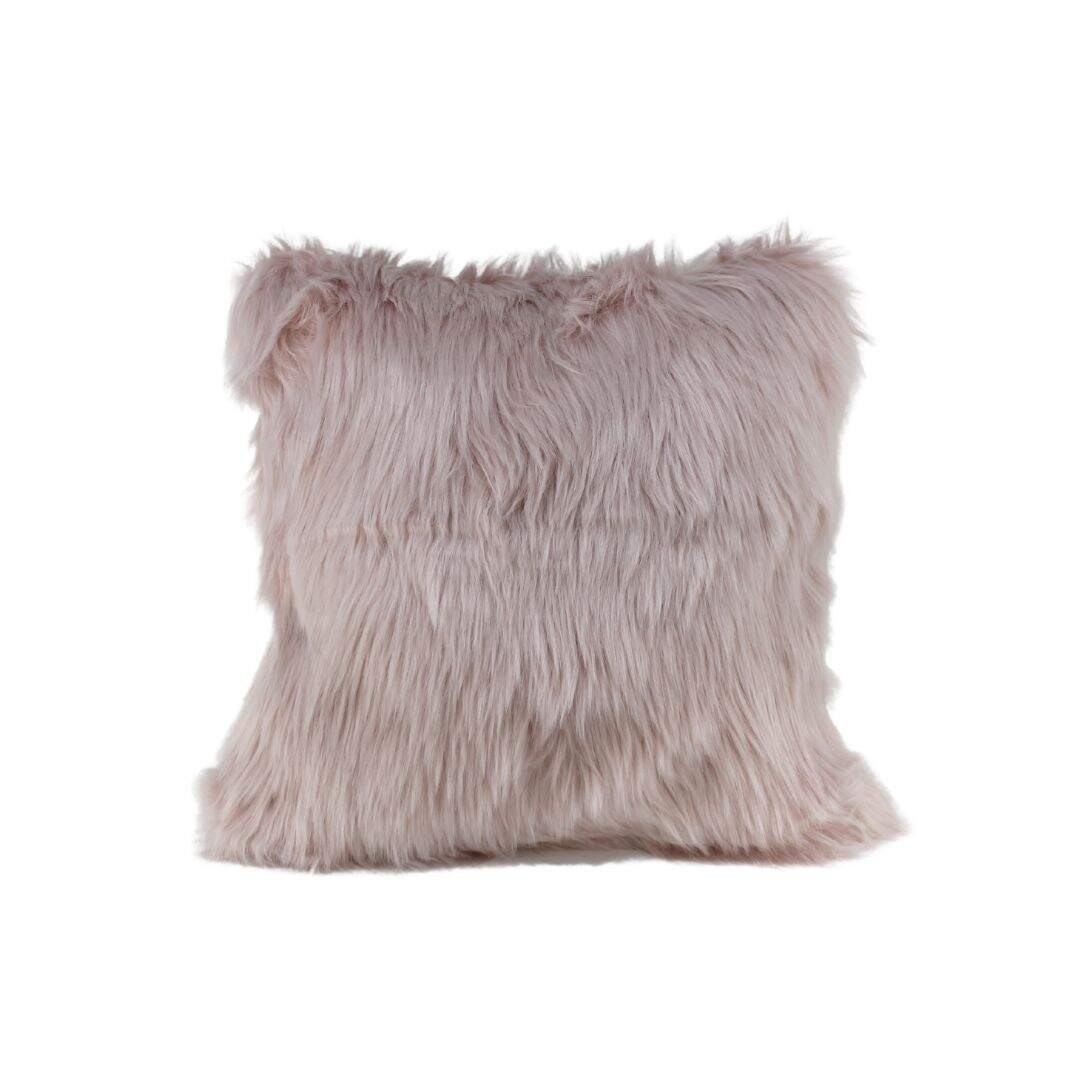 Square pink faux fur throw pillow