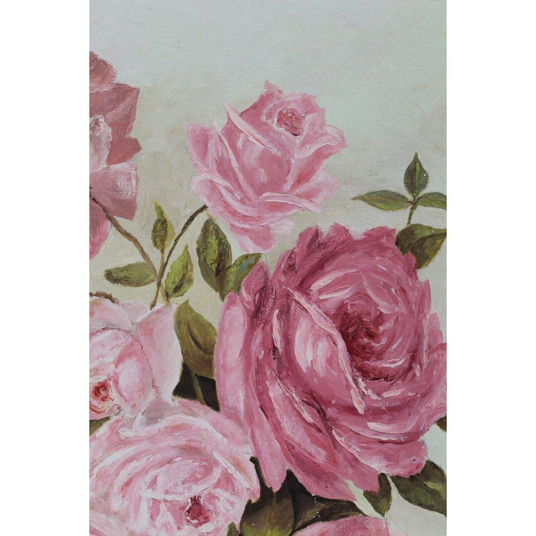 painting with pink roses and green background