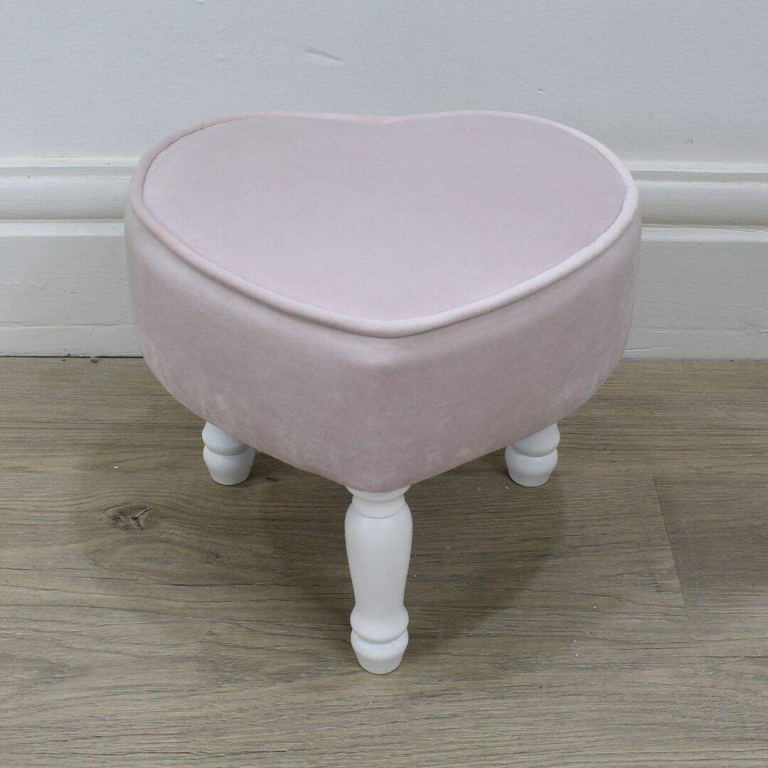 pale pink velvet heart shaped footstool