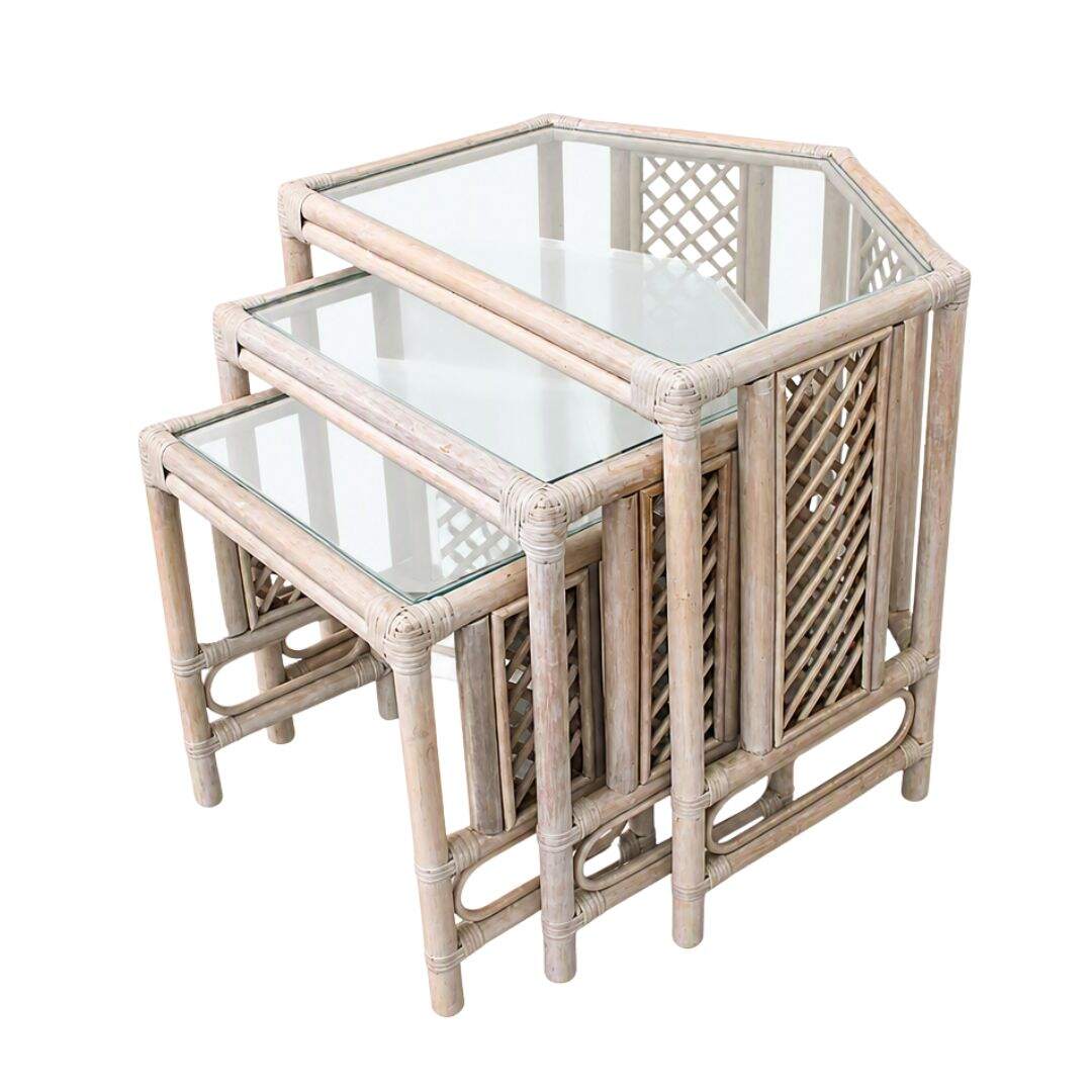 set of 3 rattan nesting tables