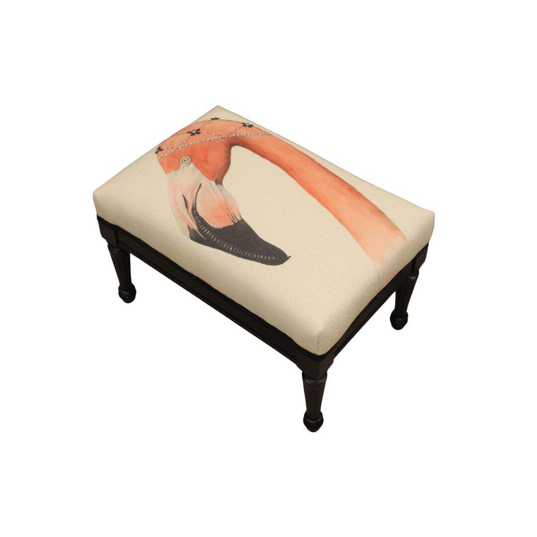 Footstool with flamingo print
