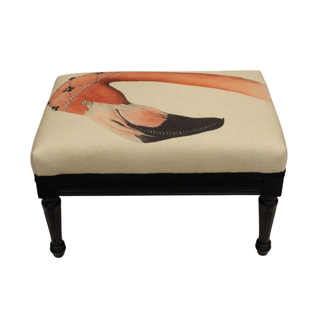 Footstool with flamingo print