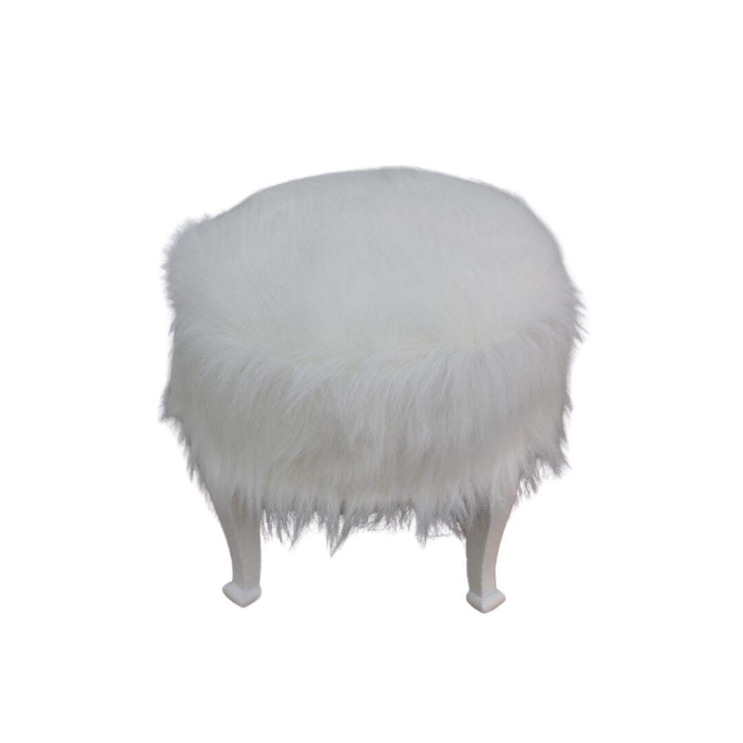 round stool with white faux fur