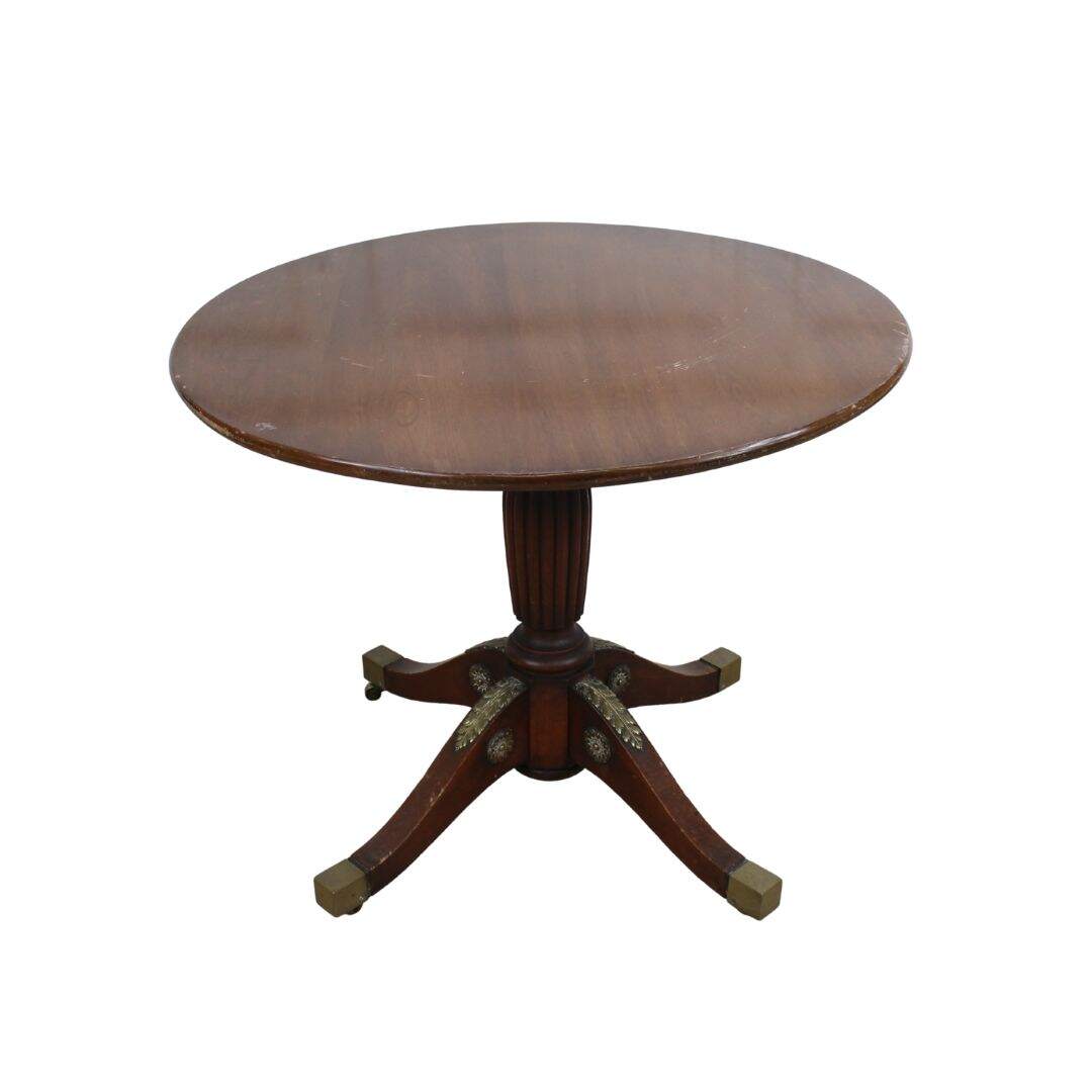 round tilt top pedestal table, unpainted