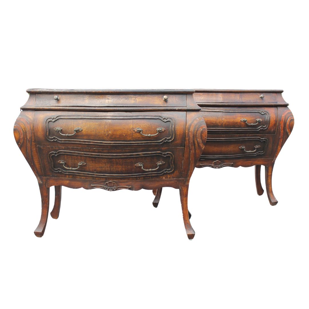 Pair of bombe chest side tables, unfinished