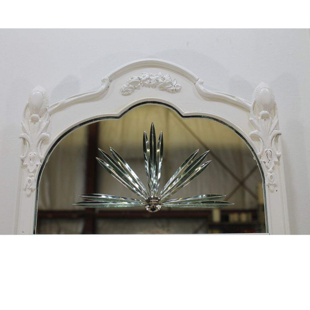 Victorian mirror, white with etched details