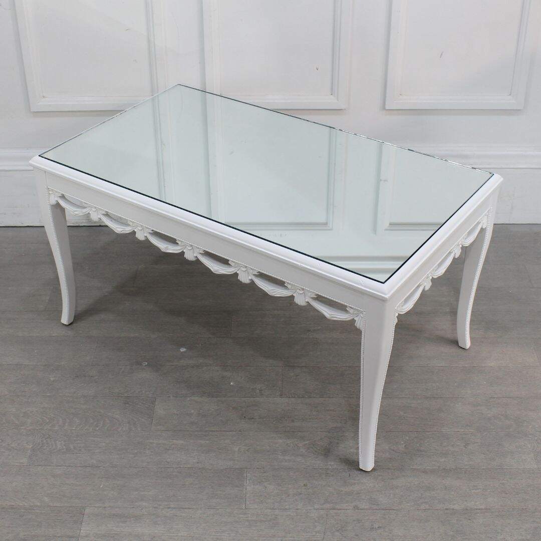 White coffee table with mirrored top