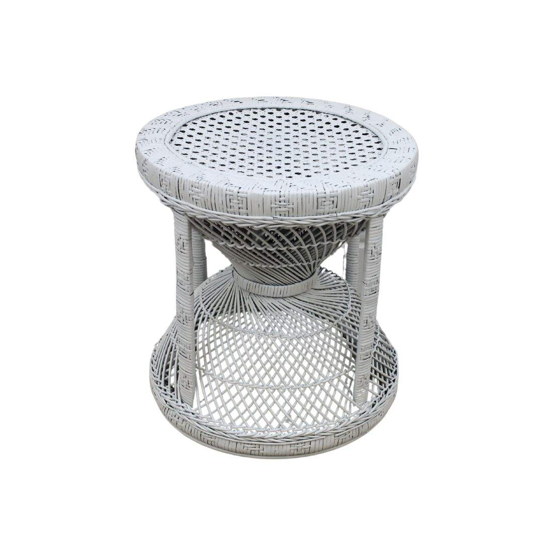 white wicker stool/side table