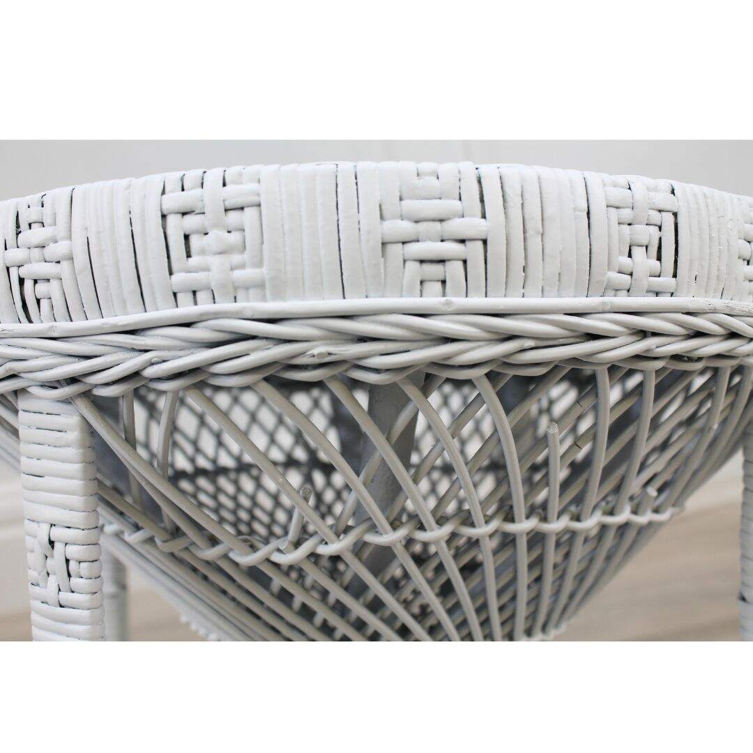 white wicker stool/side table