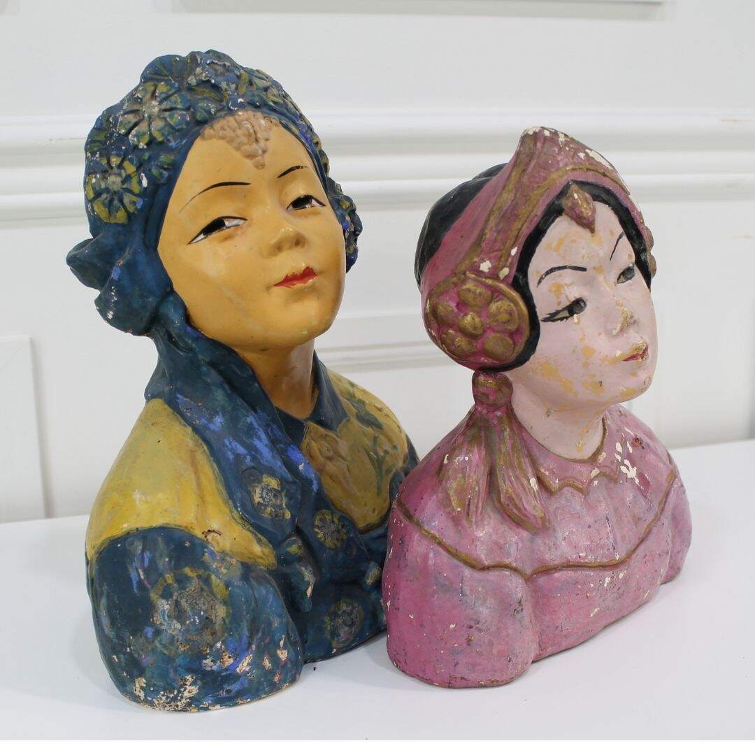 Pair of Asian plaster fiqures