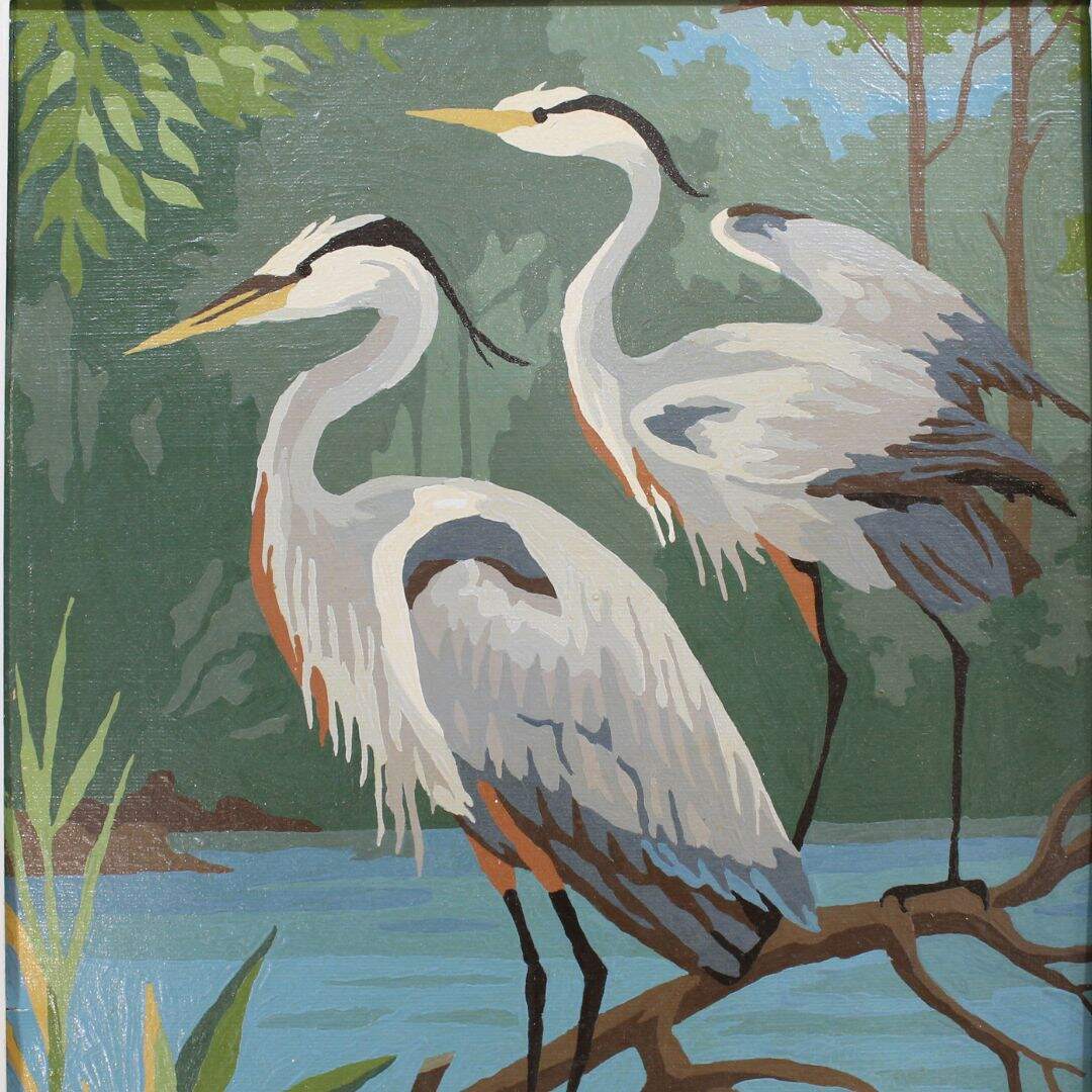 Pair of swan and crane paint by numbers paintings