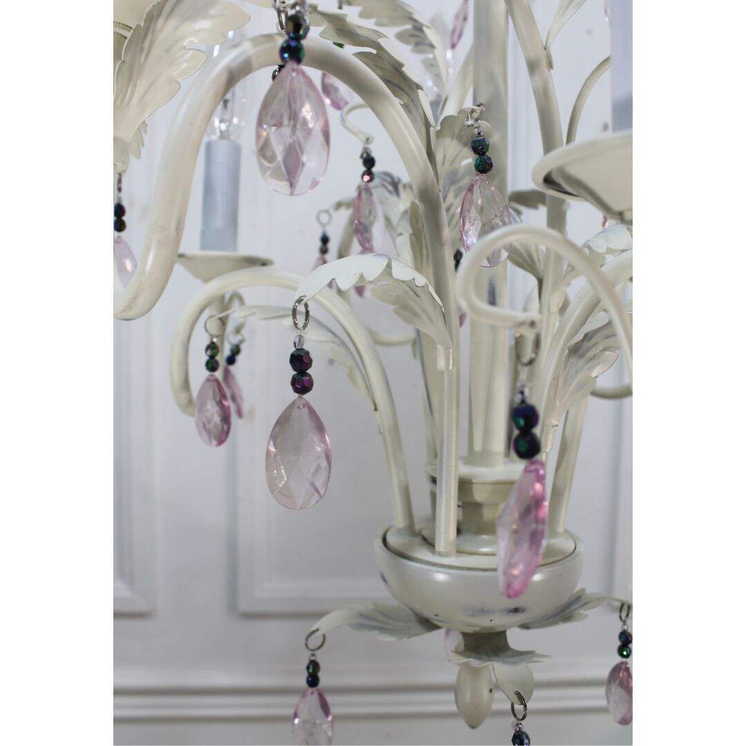 6 arm chandelier with pink crystals