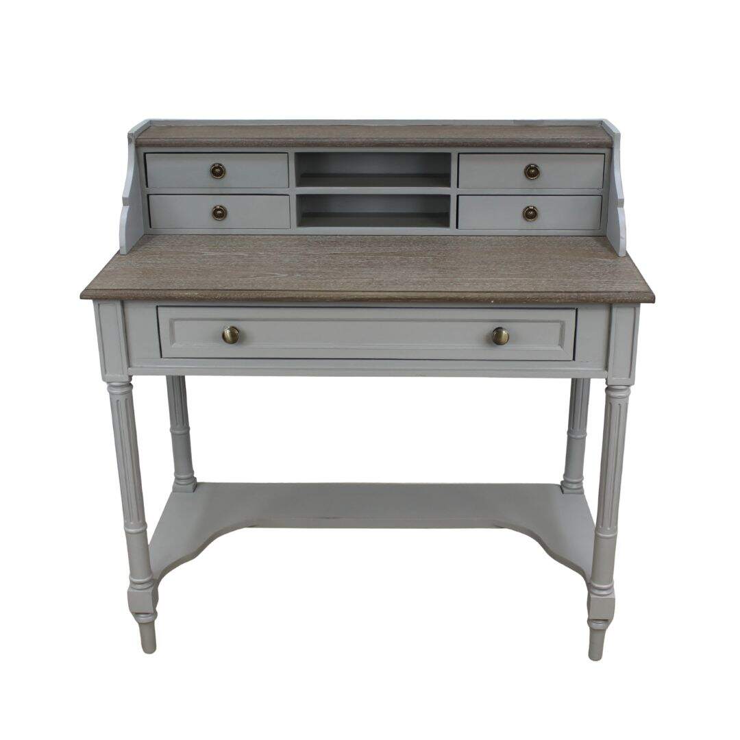 grey/wood reproduction desk