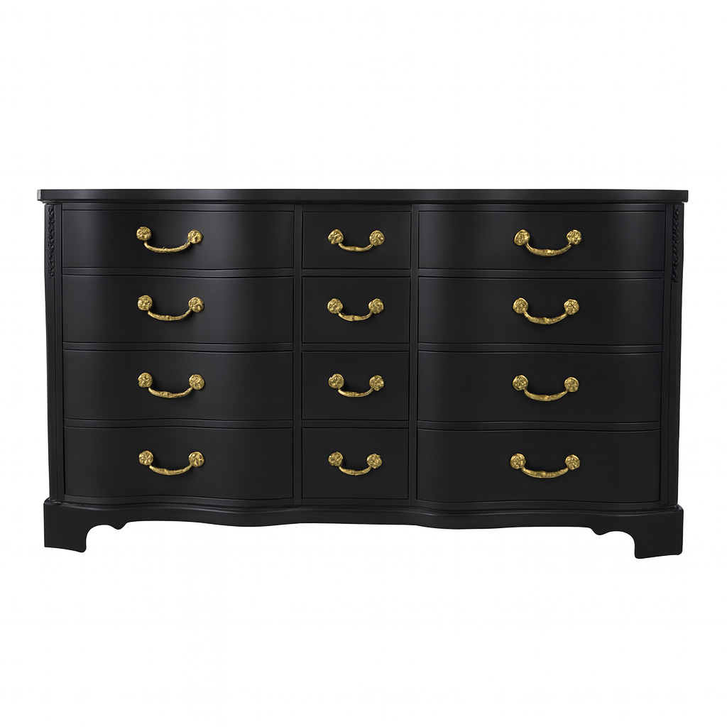 Black curvy front 12 drawer dresser