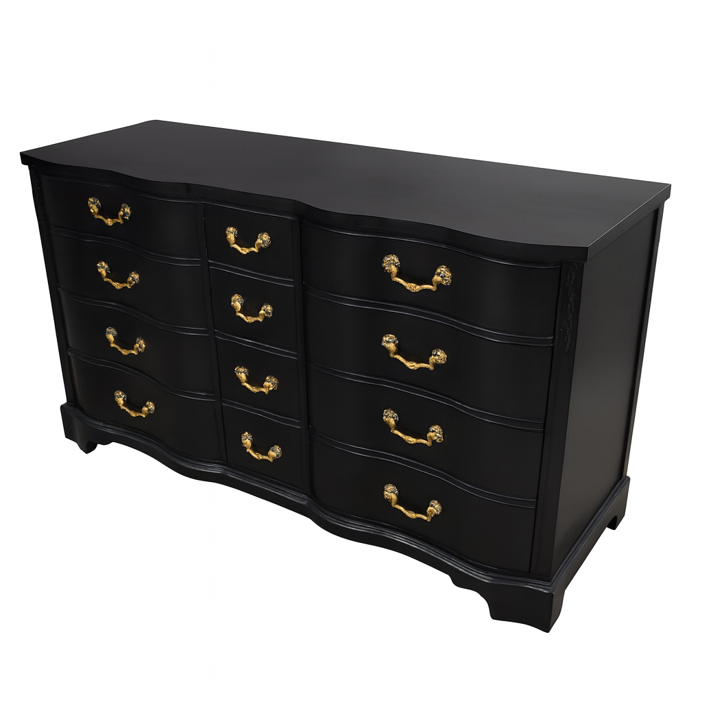 Black curvy front 12 drawer dresser