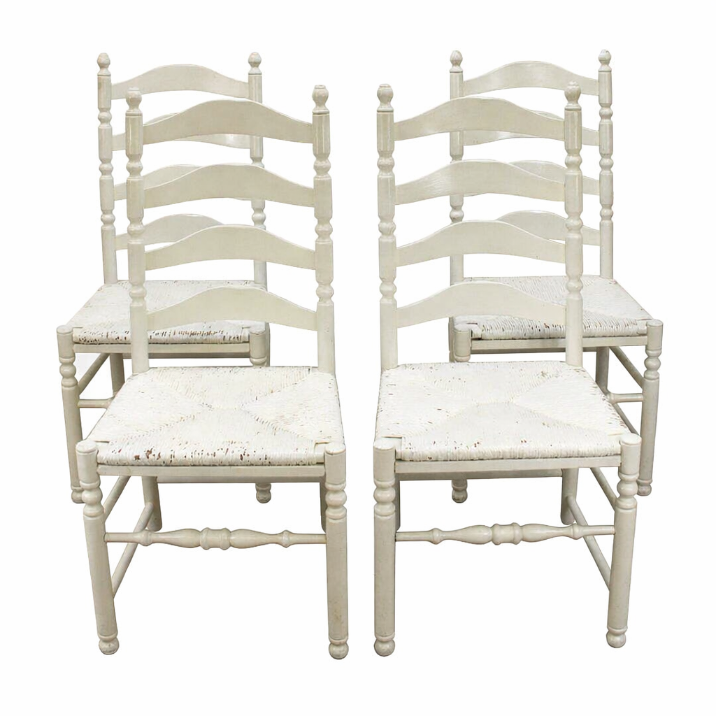 set of 4 white painted country chairs with rush seats