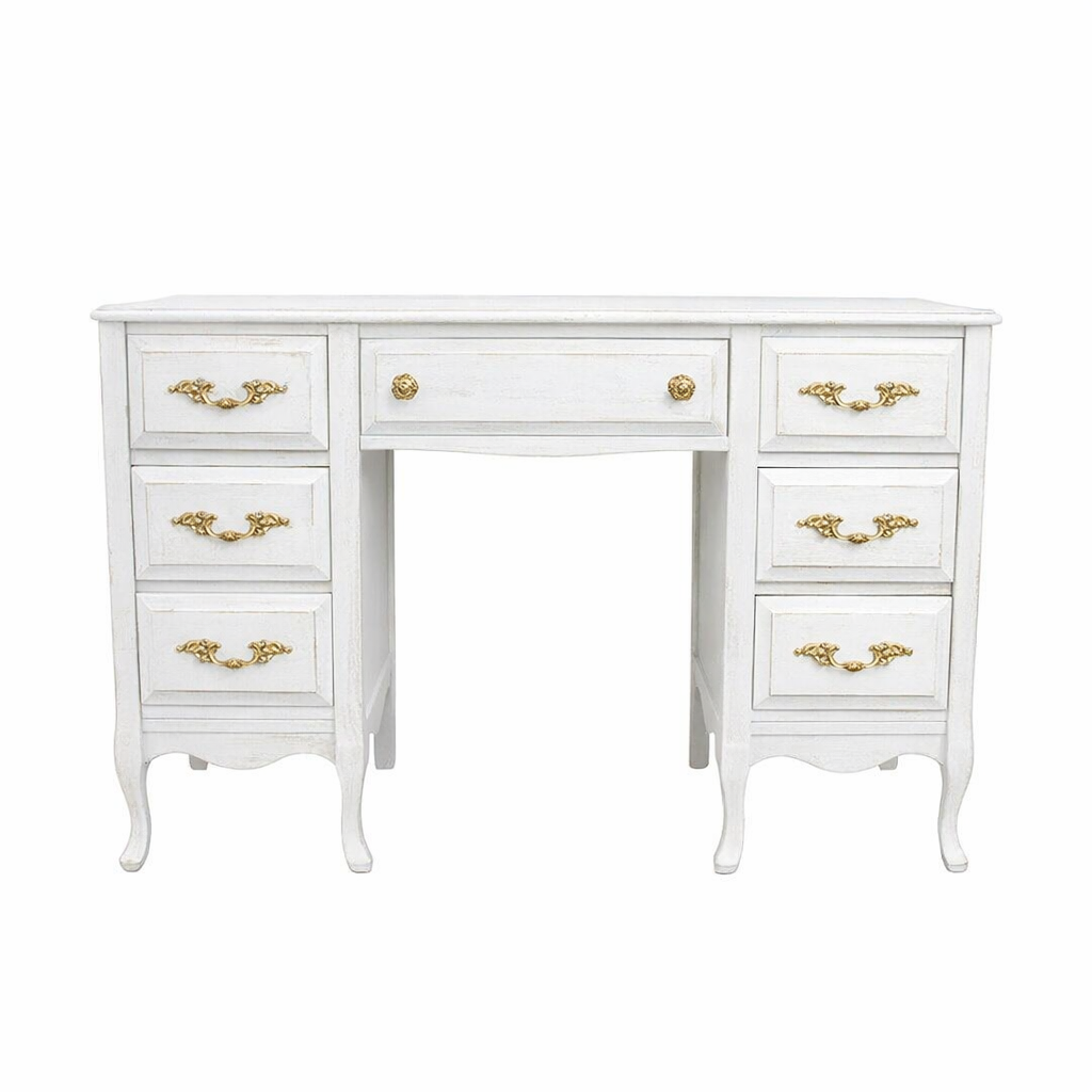 French provincial 7 drawer desk, unfinished