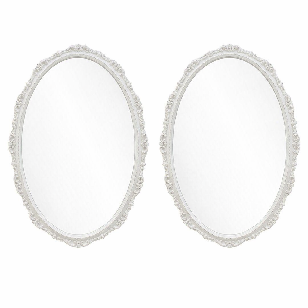 Pair of white oval mirrors with distressing