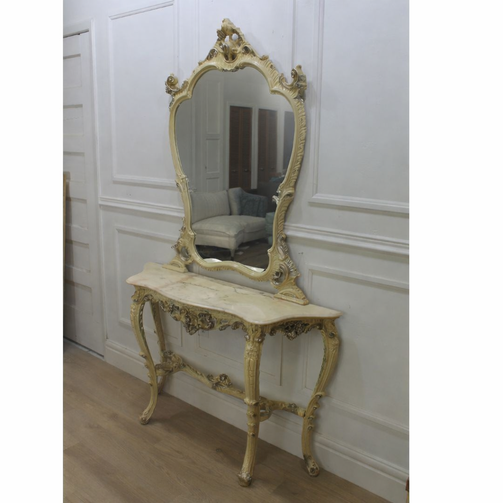 Ornate hall table with matching mirror