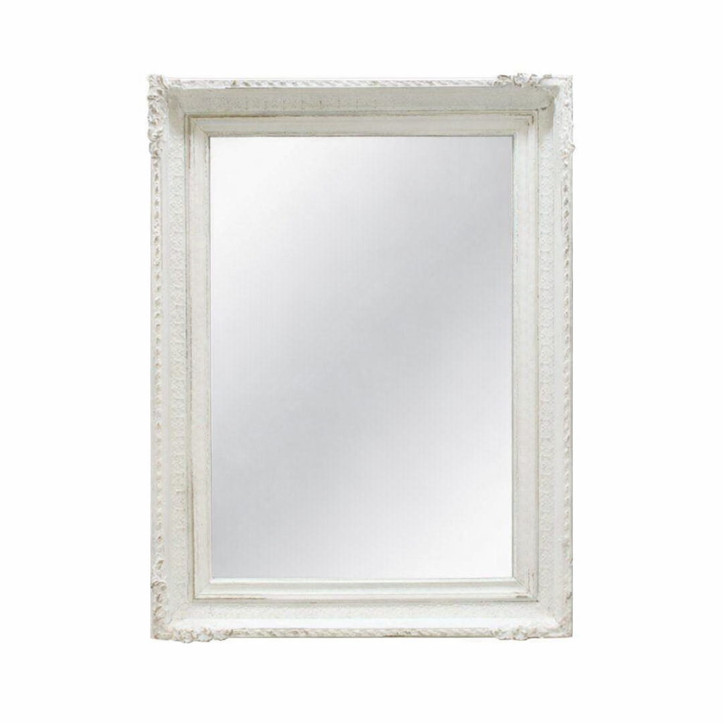 Rectangular mirror with white distressed finish