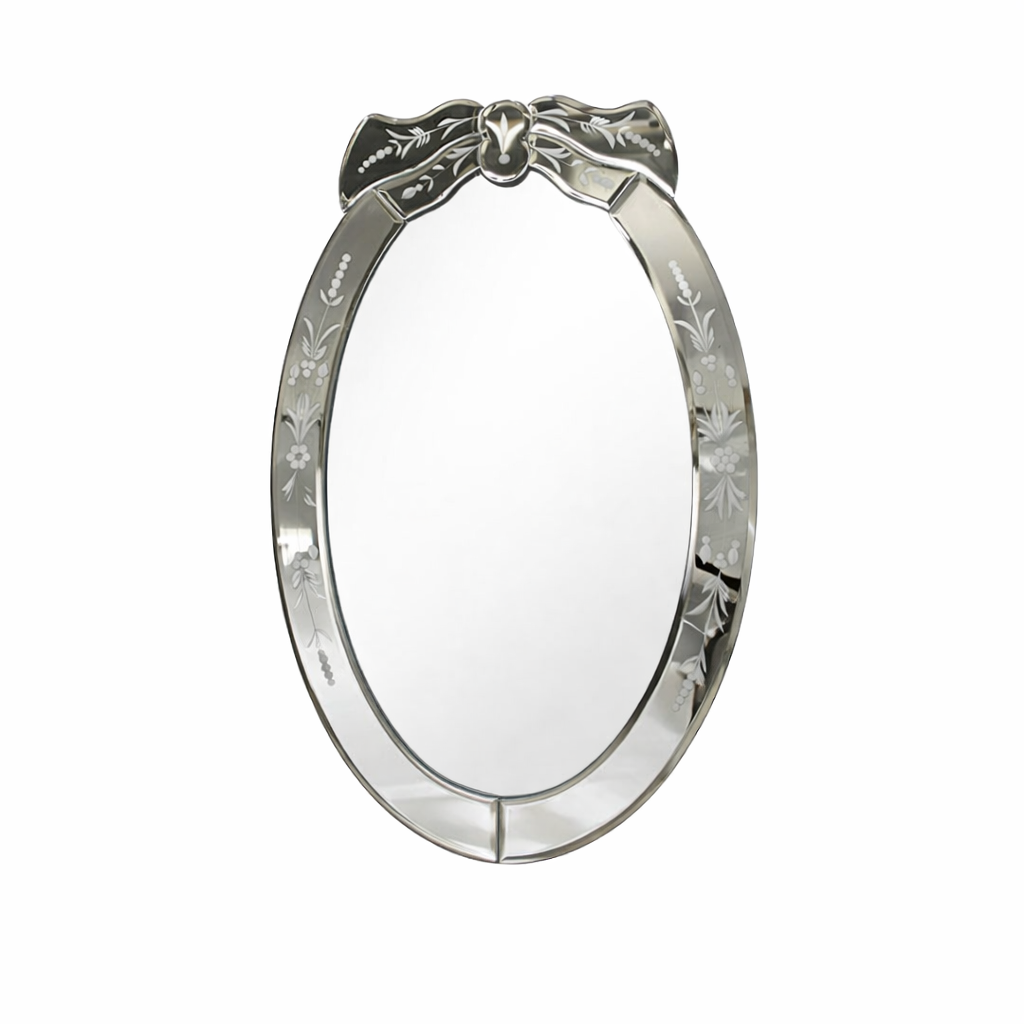 Oval venetian style etched mirror