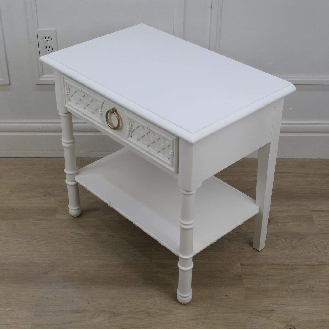 Faux bamboo night table with drawer and shelf