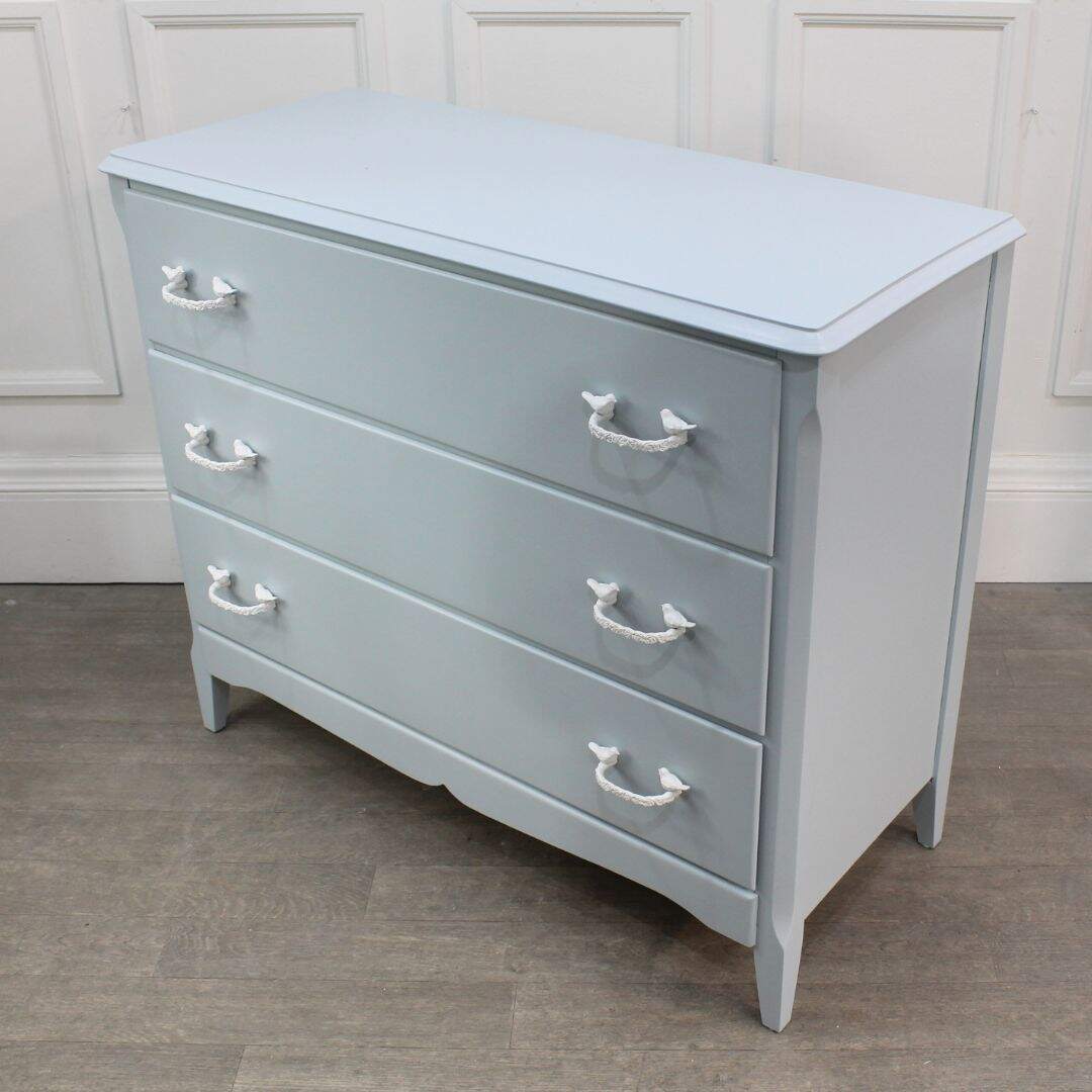 Pale blue French provincial 3 drawer dresser