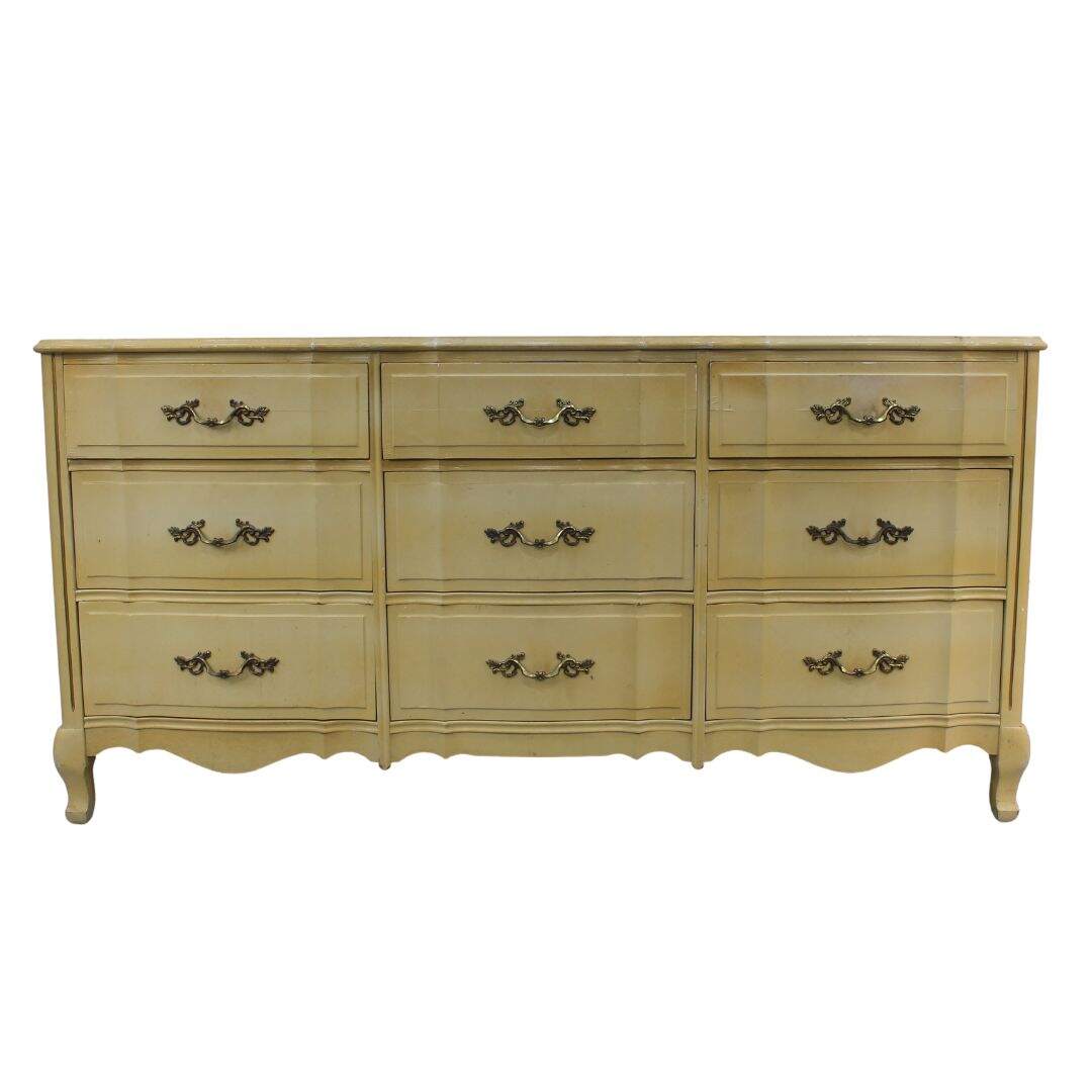 French provincial 9 drawer dresser, unpainted