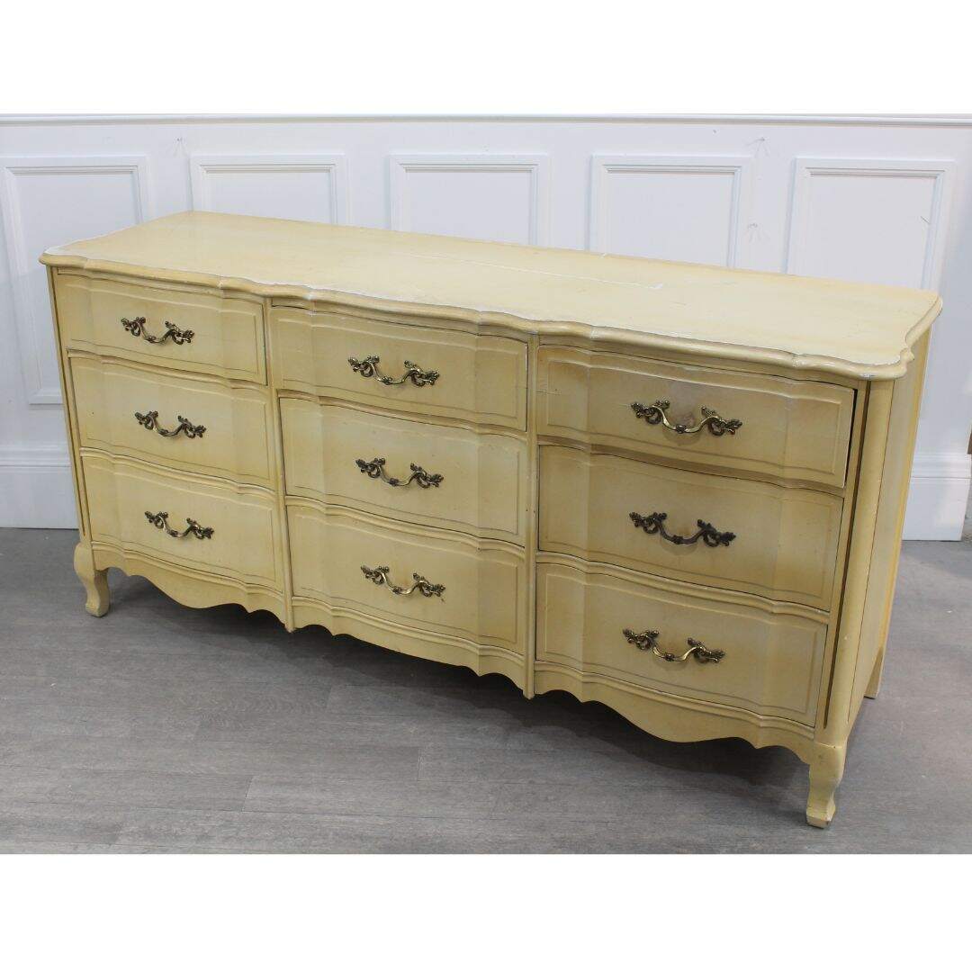 French provincial 9 drawer dresser, unpainted