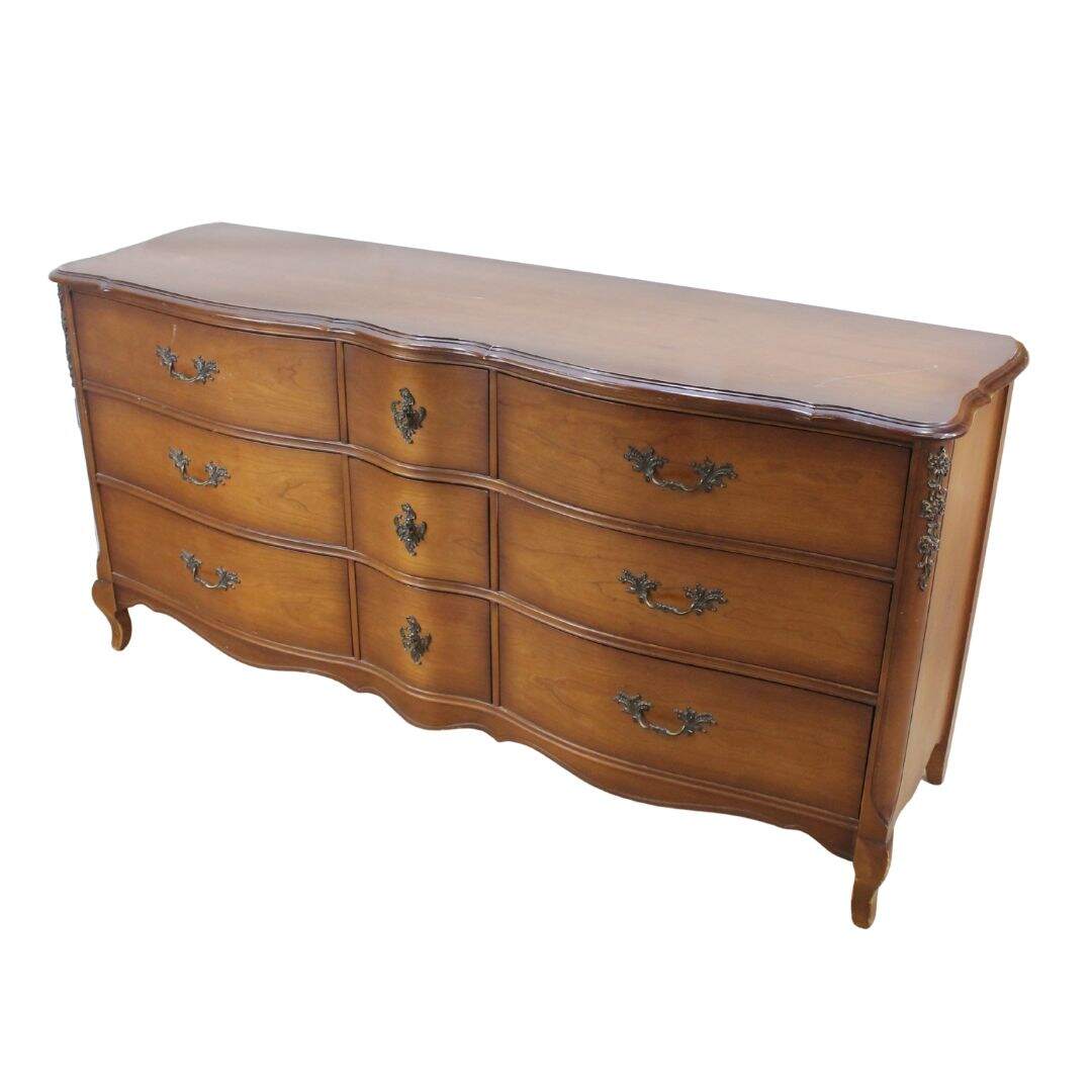 French provincial 9 drawer dresser, unpainted
