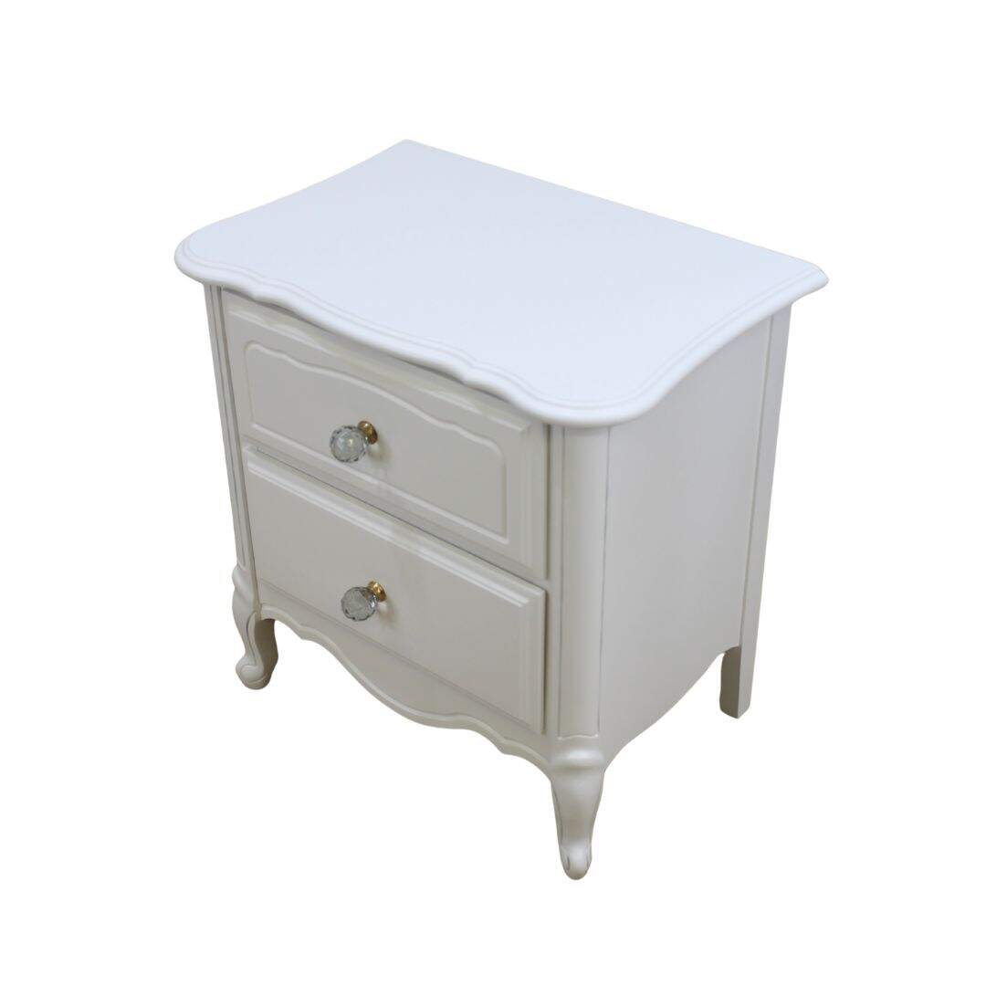 french provincial night table with glass pulls