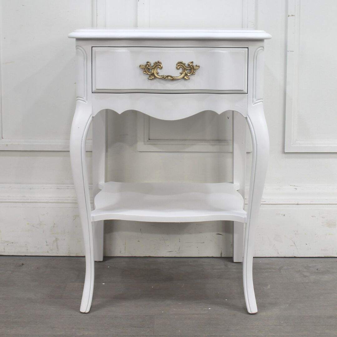 French provincial night table with drawer and shelf