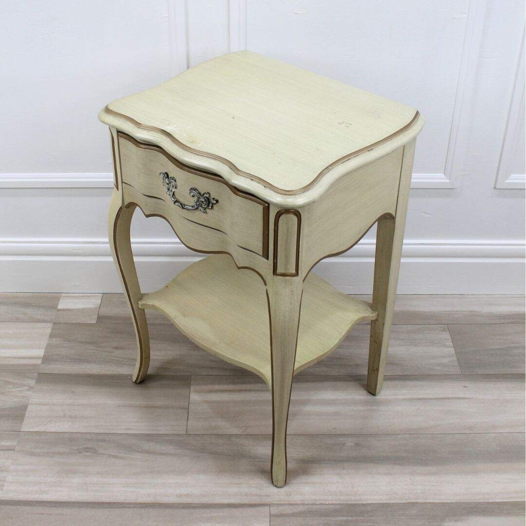 French provincial night table with drawer and shelf