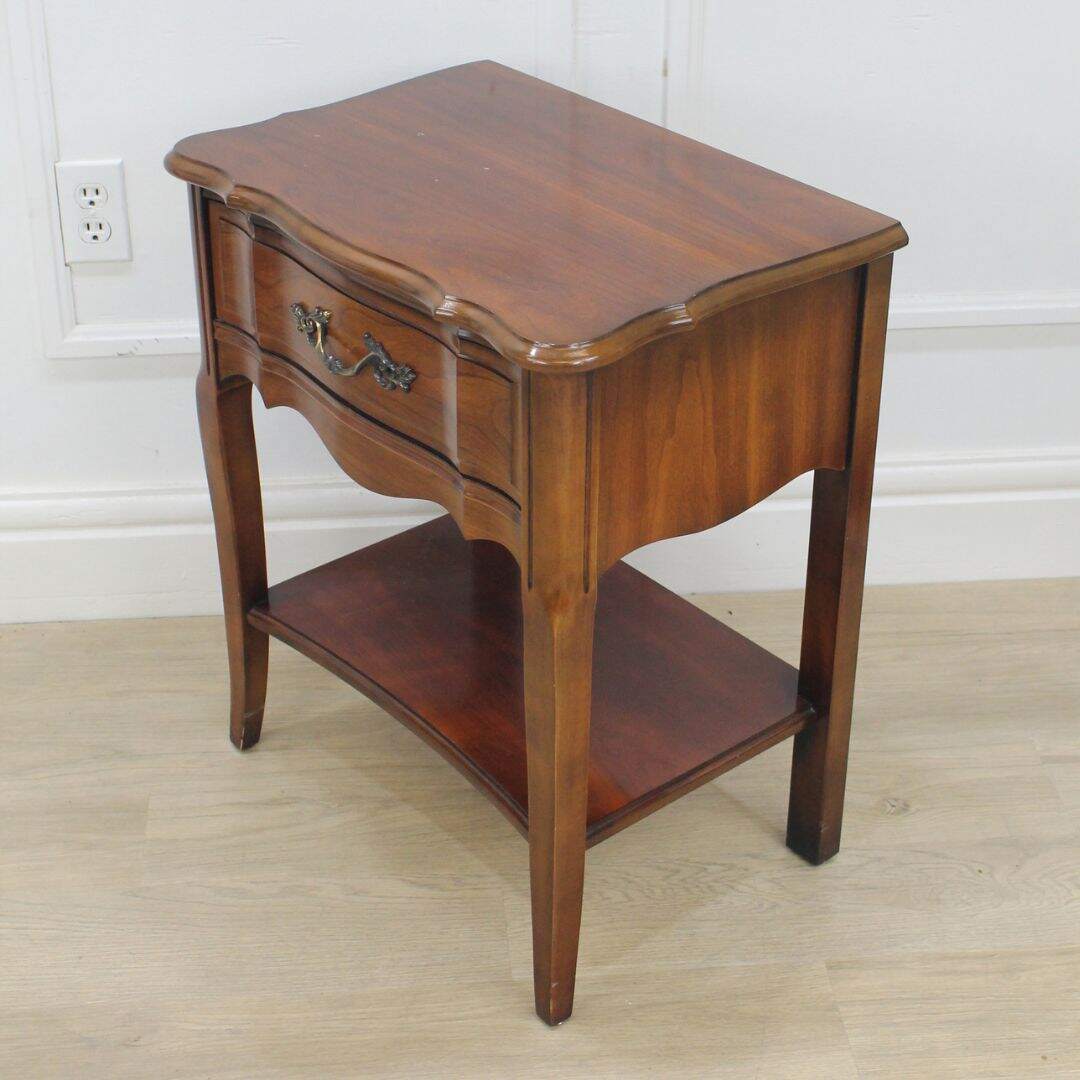 french provincial nightstand with drawer and shelf
