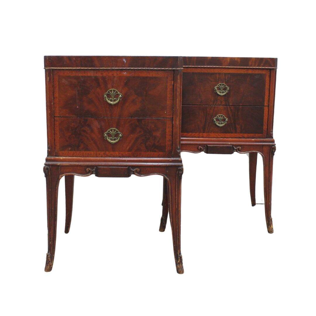 Pair of flamed mahogany night tables, unpainted