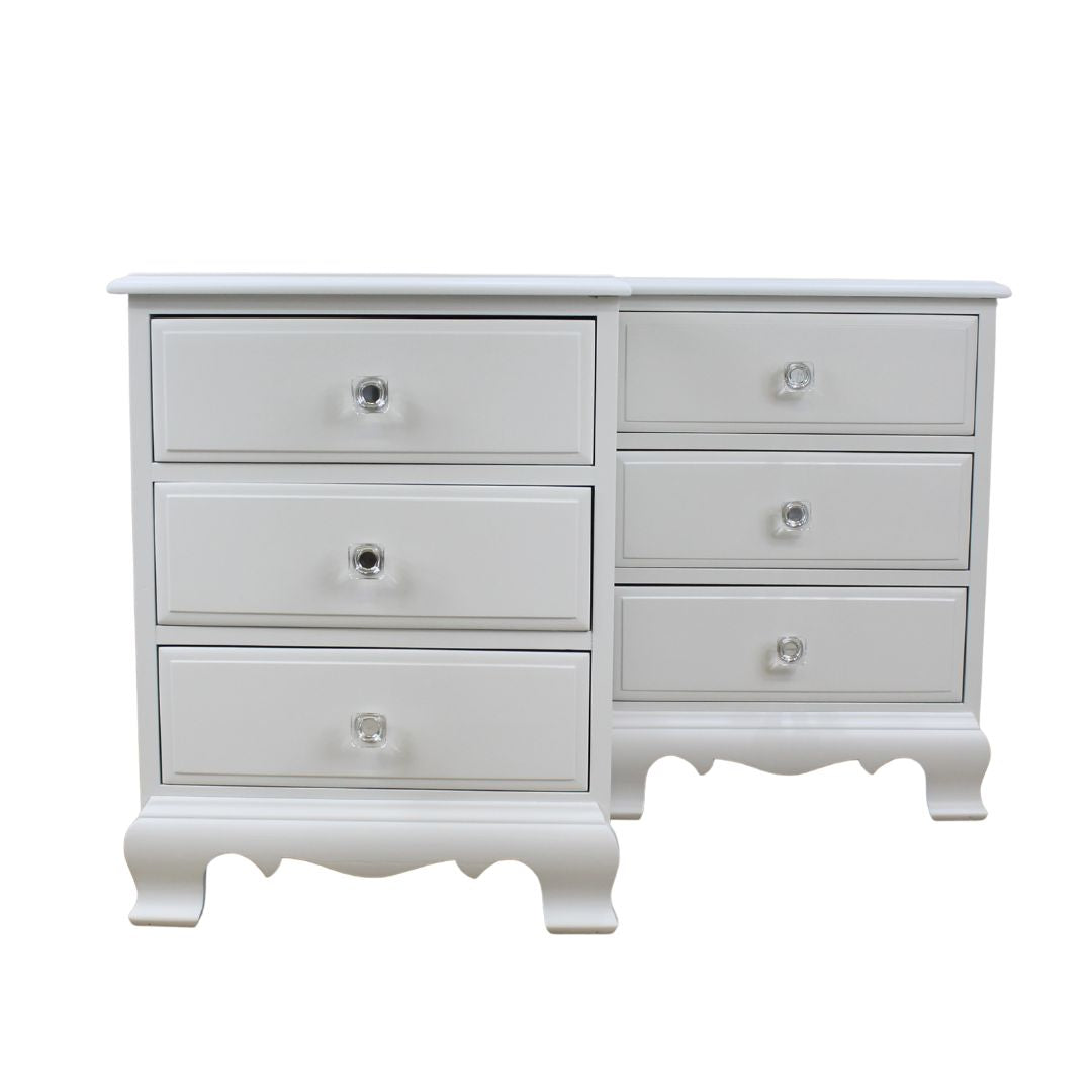Pair of 3 drawer night tables with glass pulls